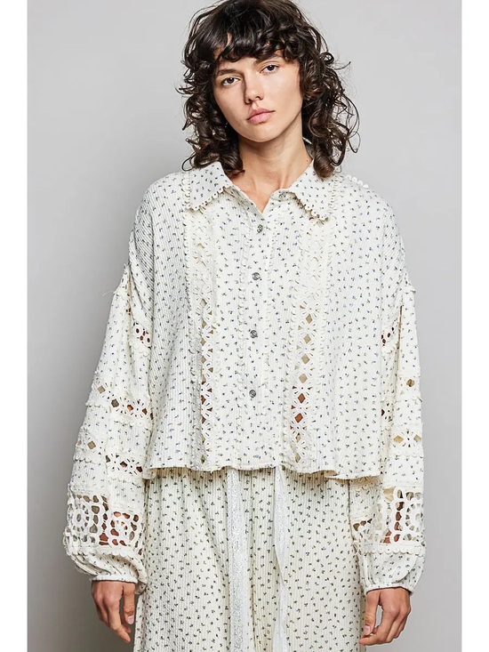 POL Jackets & Blazers - POL Floral Pattern Crochet Trim Balloon Sleeve Jacket Top - S M L - NWT